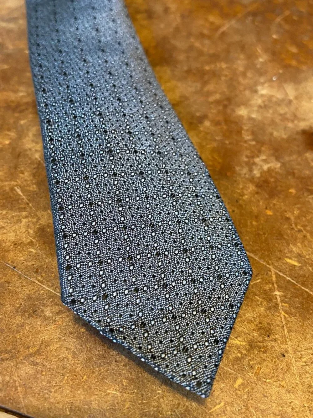 1950s Grey Black Slim Skinny Tie With Checkered Flag Vintage